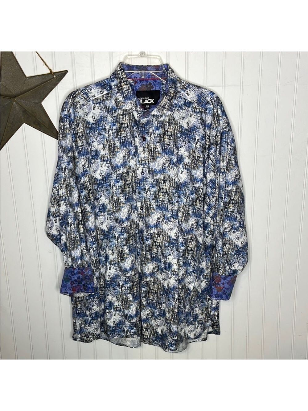 Westport Black Label Men's Abstract Blue and White Shirt Size 2XB